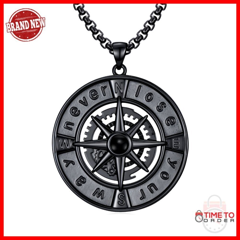 Men's Compass Pendant Necklace, 18k Gold-Plated, Adjustable Chain, Gift Box
